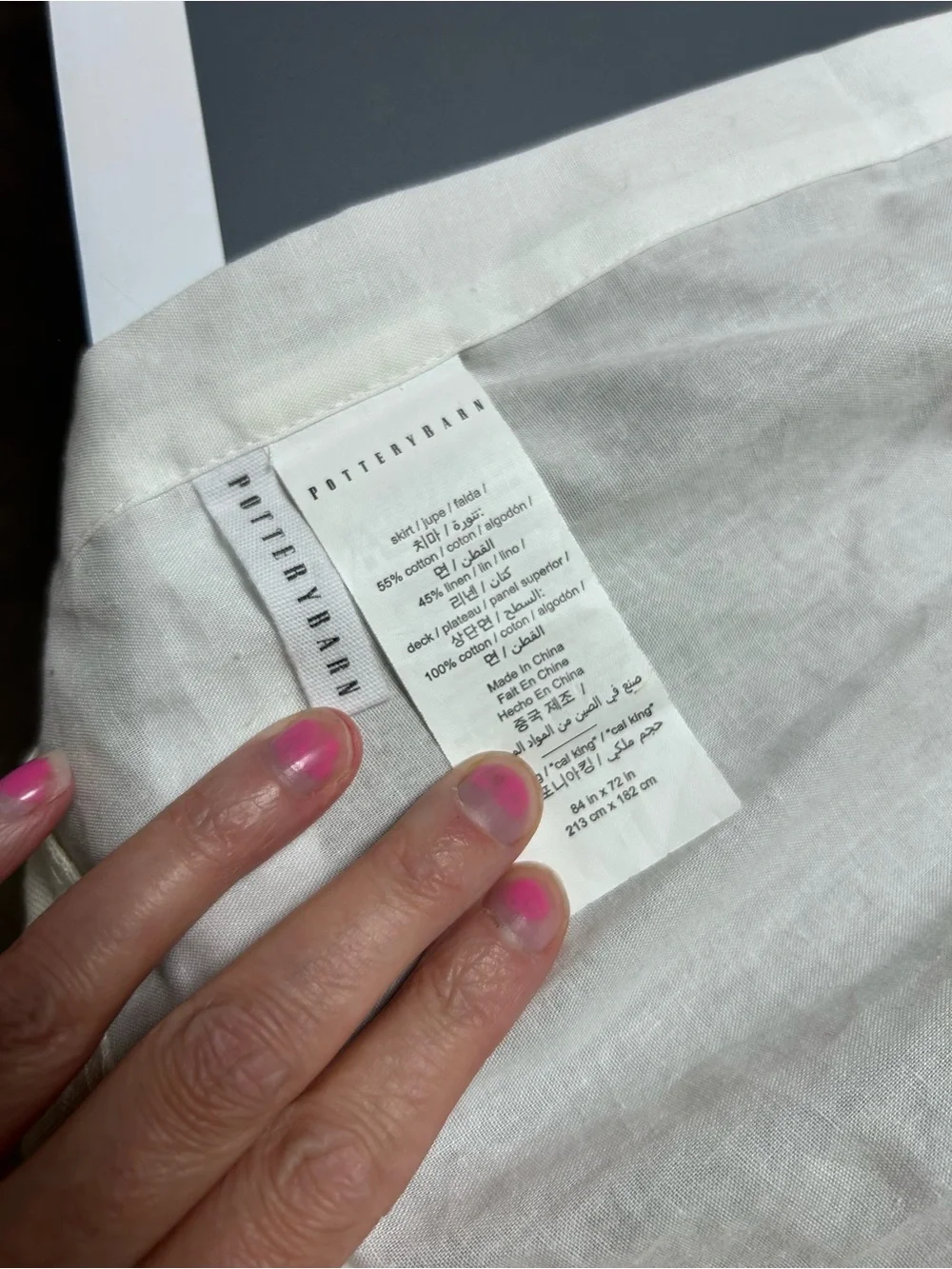 Pottery Barn California King Bed Skirt Ivory Yellow Hue Linen Cotton Blend NWT